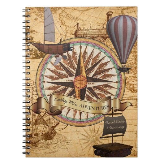 Steampunk Travel Antiek Map Compass Adventure Notitieboek (Voorkant)