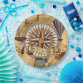 Steampunk Travel Antiek Map Compass Adventure Papieren Bordje (Feest)