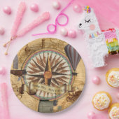 Steampunk Travel Antiek Map Compass Adventure Papieren Bordje (Feest)