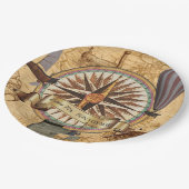 Steampunk Travel Antiek Map Compass Adventure Papieren Bordje (Gekanteld)