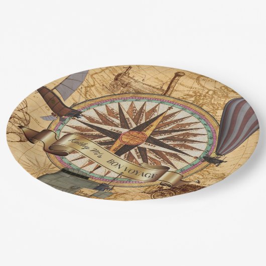 Steampunk Travel Antiek Map Compass Adventure Papieren Bordje (Gekanteld)