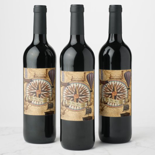 Steampunk Travel Antiek Map Compass Adventure Wijn Etiket (Flessen)