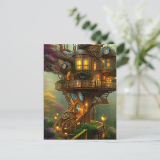 Steampunk Treehouse Observatory Briefkaart (Staand voorkant)