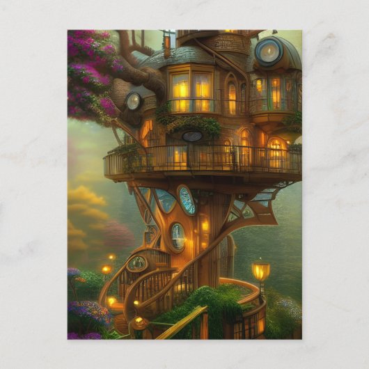 Steampunk Treehouse Observatory Briefkaart (Voorkant)