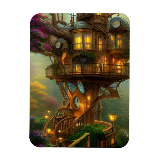 Steampunk Treehouse Observatory Magneet (Verticaal)