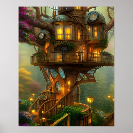 Steampunk Treehouse Observatory Poster (Voorkant)