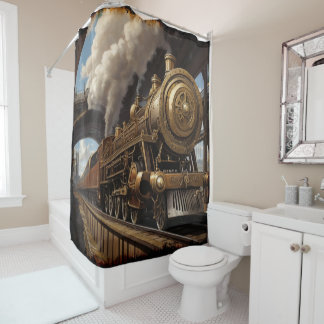 Steampunk Trein en Victoriaans Brug Douchegordijn