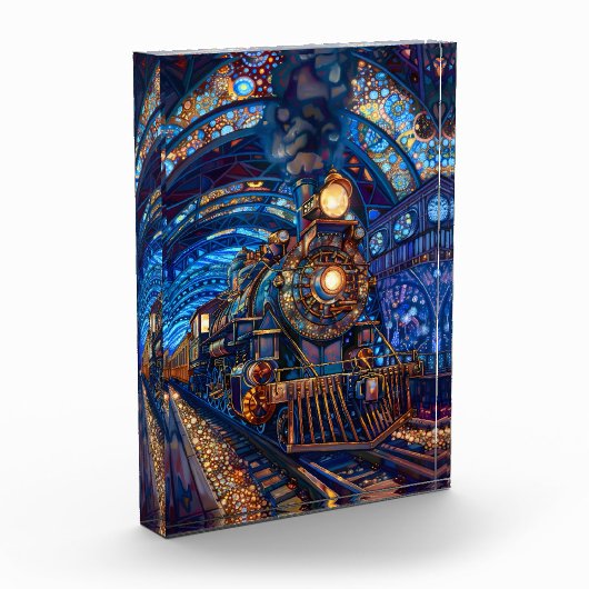 Steampunk Trein Loco Motor Blauw Faux Mozaïek 065 Fotoblokken (Links)