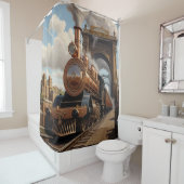 Steampunk trein vertrekt uit Londen Douchegordijn (In situ)