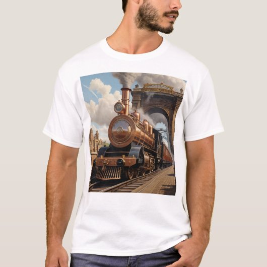 Steampunk trein vertrekt uit Londen T-shirt (Voorkant)