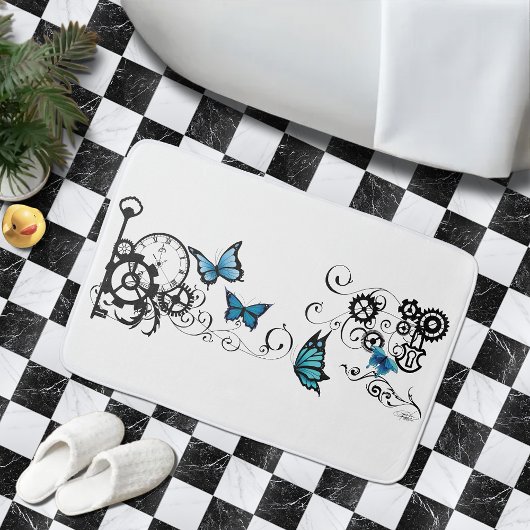 Steampunk Tribal Blauwe Vlinders Badmat