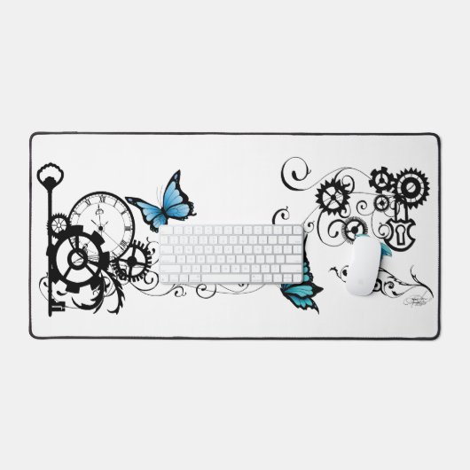 Steampunk Tribal Blauwe Vlinders Bureaumat (Keyboard & Muis)