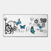 Steampunk Tribal Blauwe Vlinders Bureaumat (Voorkant)