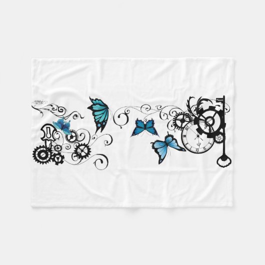 Steampunk Tribal Blauwe Vlinders Fleece Deken (Voorkant (Horizontaal))