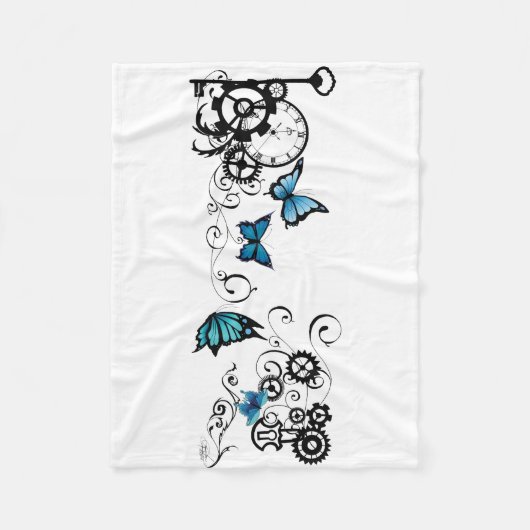 Steampunk Tribal Blauwe Vlinders Fleece Deken (Voorkant)