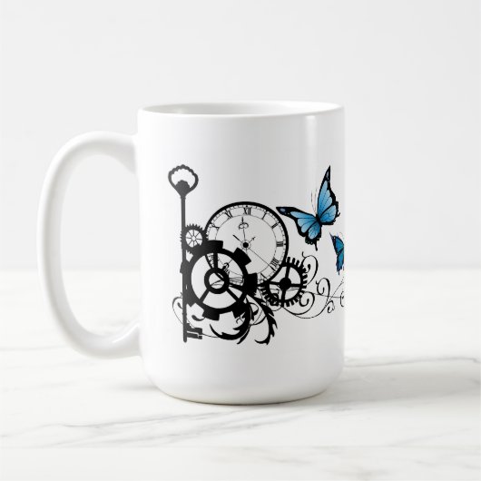 Steampunk Tribal Blauwe Vlinders Koffiemok (Links)