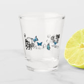 Steampunk Tribal Blauwe Vlinders Shot Glas (Voorkant)