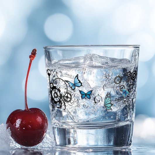 Steampunk Tribal Blauwe Vlinders Shot Glas