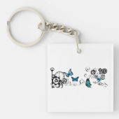 Steampunk Tribal Blauwe Vlinders Sleutelhanger (Voorkant)