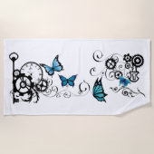 Steampunk Tribal Blauwe Vlinders Strandlaken (Voorkant)