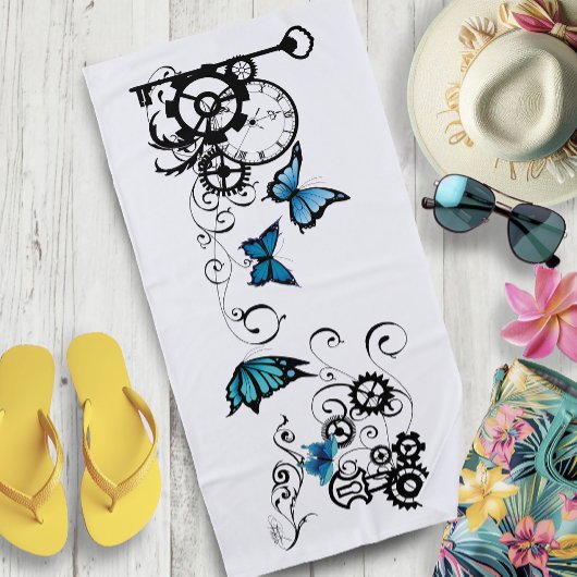Steampunk Tribal Blauwe Vlinders Strandlaken
