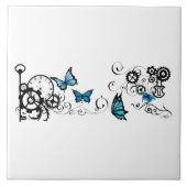 Steampunk Tribal Blauwe Vlinders Tegeltje (Voorkant)