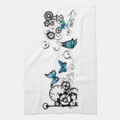 Steampunk Tribal Blauwe Vlinders Theedoek (Verticaal)