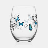 Steampunk Tribal Blauwe Vlinders Wijnglas Zonder Voet (Voorkant)