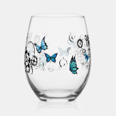 Steampunk Tribal Blauwe Vlinders Wijnglas Zonder Voet (Achterkant)