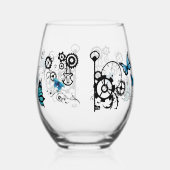 Steampunk Tribal Blauwe Vlinders Wijnglas Zonder Voet (Links)