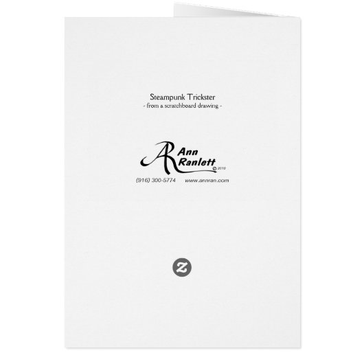 "Steampunk Trickster" — Raven Kaart (Achterkant)
