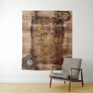 Steampunk Trouw Vintage Victoriaanse Kaart Versnel Wandkleed
