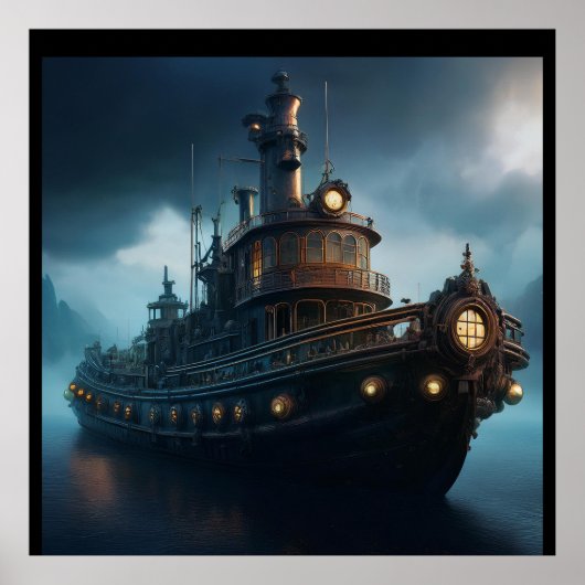 Steampunk Tugboat On A Cloudy Day Mousepad Poster (Voorkant)