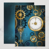 Steampunk turquoise Achtergrond met tandwielen Aankondiging (Voorkant / Achterkant)