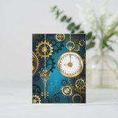 Steampunk turquoise achtergrond met tandwielen aankondiging (Staand voorkant)