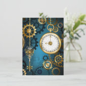Steampunk turquoise Achtergrond met tandwielen Advieskaart (Staand voorkant)
