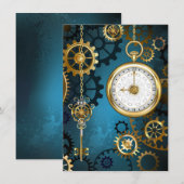 Steampunk turquoise Achtergrond met tandwielen Advieskaart (Voorkant / Achterkant)