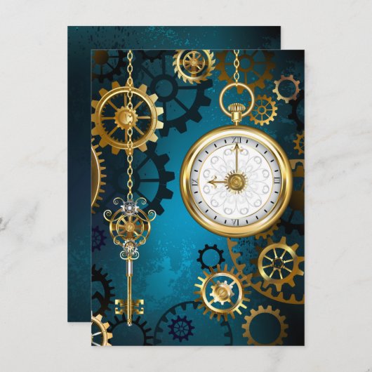 Steampunk turquoise Achtergrond met tandwielen Advieskaart (Voorkant / Achterkant)