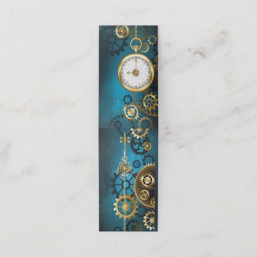 Steampunk turquoise Achtergrond met tandwielen Afsprakenkaart (Buitenkant ongevouwen)