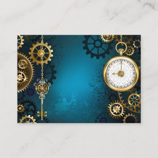Steampunk turquoise Achtergrond met tandwielen Afsprakenkaartje (Voorkant)