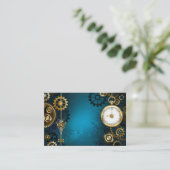 Steampunk turquoise Achtergrond met tandwielen Afsprakenkaartje (Staand voorkant)