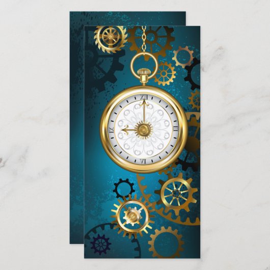 Steampunk turquoise Achtergrond met tandwielen Bedankkaart (Voorkant / Achterkant)