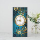 Steampunk turquoise Achtergrond met tandwielen Bedankkaart (Staand voorkant)