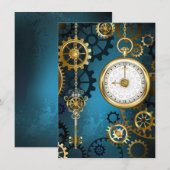 Steampunk turquoise Achtergrond met tandwielen Bedankkaart (Voorkant / Achterkant)