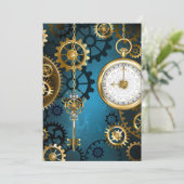 Steampunk turquoise Achtergrond met tandwielen Bedankkaart (Staand voorkant)