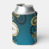 Steampunk turquoise Achtergrond met tandwielen Blikjeskoeler (Blikje Voorkant)