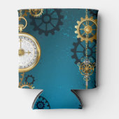 Steampunk turquoise Achtergrond met tandwielen Blikjeskoeler (Voorkant)