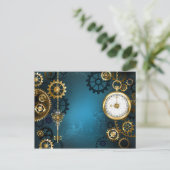 Steampunk turquoise Achtergrond met tandwielen Briefkaart (Staand voorkant)
