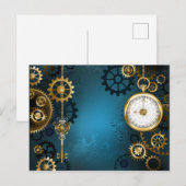 Steampunk turquoise Achtergrond met tandwielen Briefkaart (Voorkant / Achterkant)