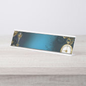 Steampunk turquoise Achtergrond met tandwielen Bureau Naambordje (Voorkant)